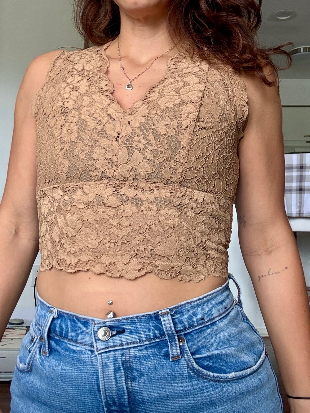 Lace V-Neck Crop Tank Top